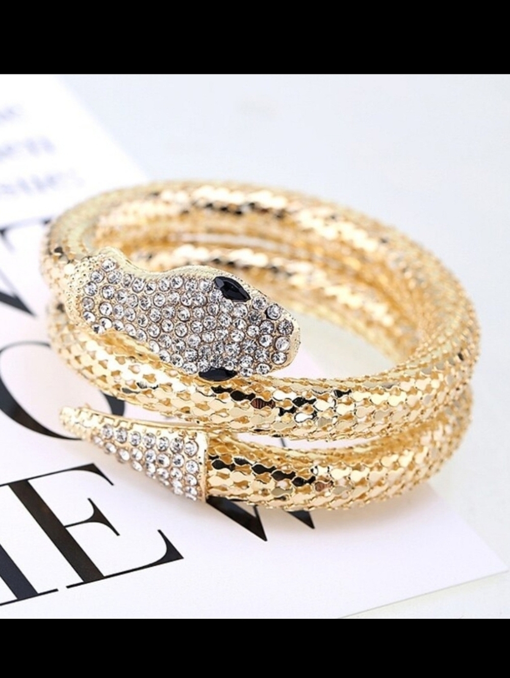 Gold plated white crystal snake bracelet